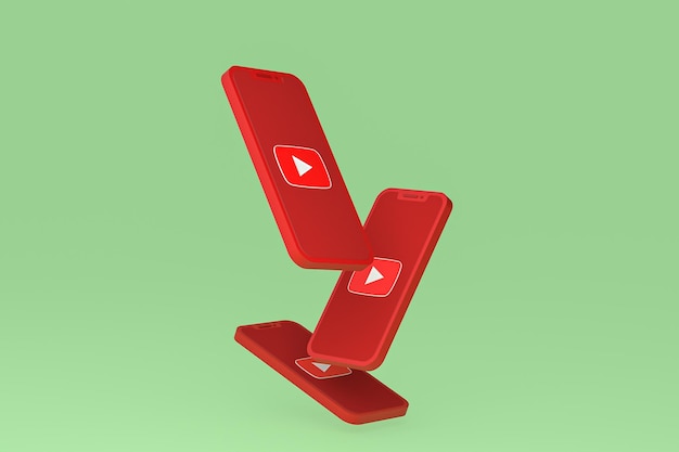 Photo icône youtube sur le rendu 3d du smartphone ou du téléphone portable à l'écran