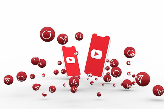 Photo icône youtube sur smartphone à écran ou mobile et appel de réactions youtube avec fond isolé