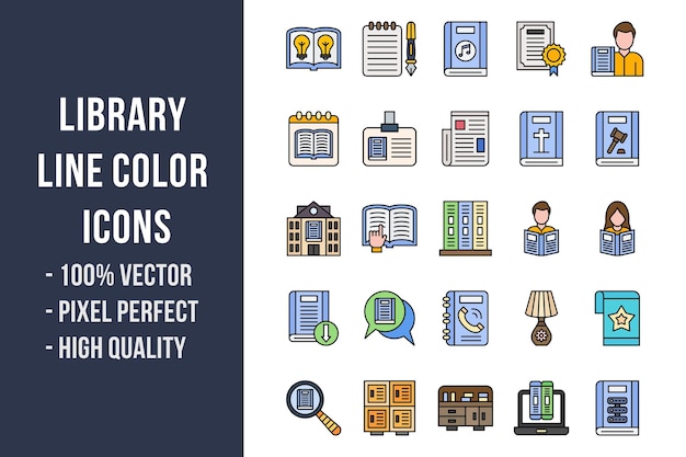 Icônes de couleur de ligne de bibliothèque