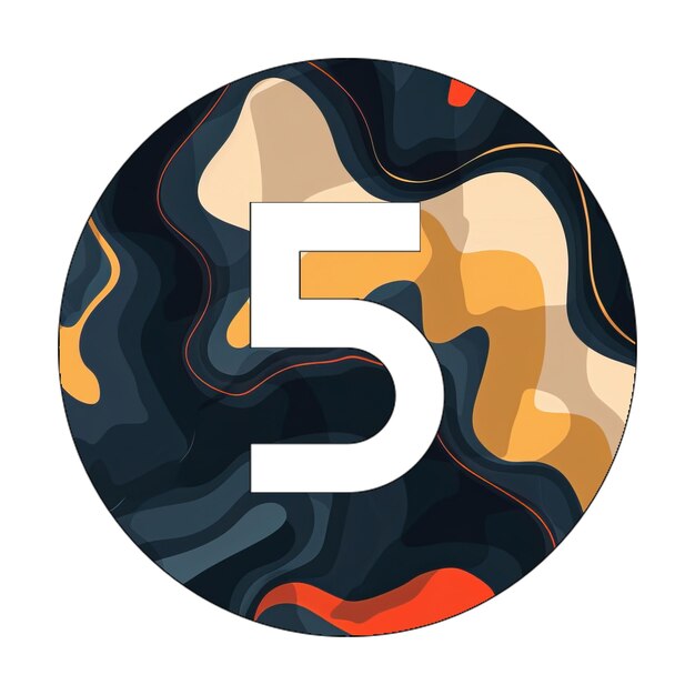 Les icônes du cercle 5 sont constituées de marbre noir et orange.