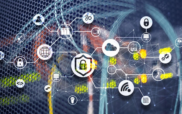 Icônes Fermé Cadenas Wifi Et nuage sur fond numérique Concept de sécurité des données