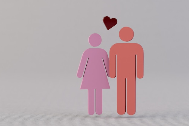 icônes de figurines d'un homme et d'une femme côte à côte sur fond blanc avec un coeur rouge