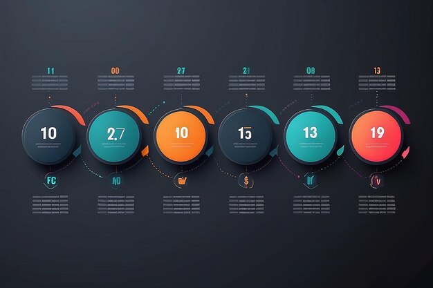 Icones infographiques de la chronologie de la visualisation des données commerciales conçues pour le modèle d'arrière-plan abstrait élément d'étape technologie de processus de diagramme moderne