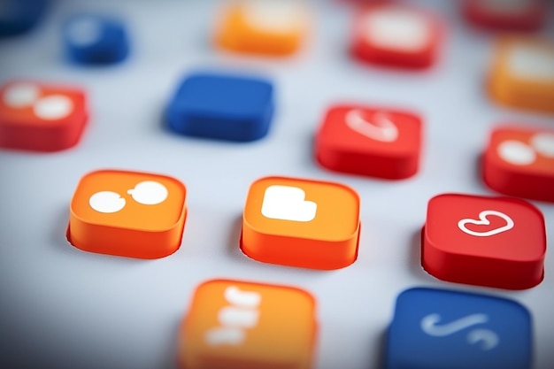 Icônes d'interaction sociale Gros plan des boutons J'aime et Commentaire