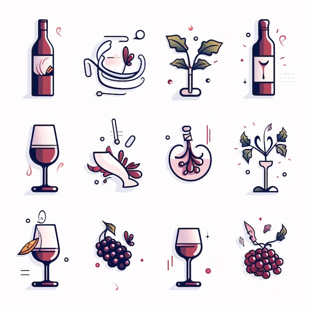 Les icônes de ligne plate de vin sont constituées de symboles de dégustation de vin, d'illustration vectorielle de collection.