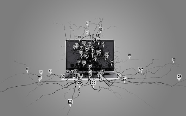 Icônes de médias sociaux mis sur la racine de plus en plus de l&#39;ordinateur portable.