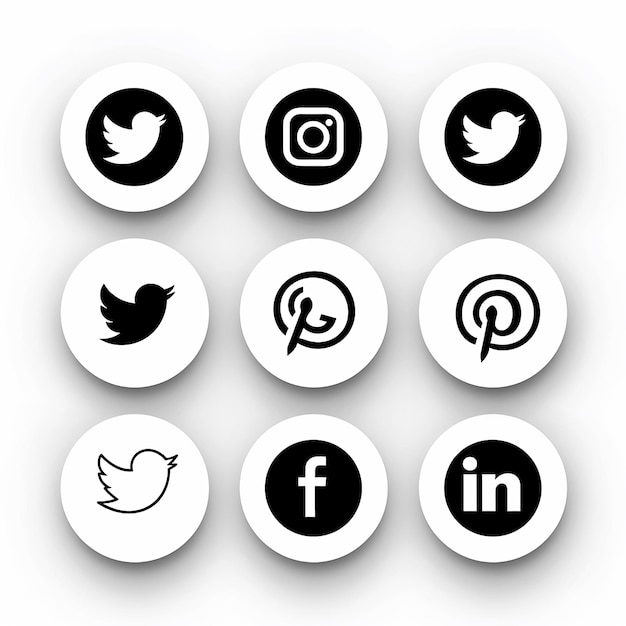 des icônes de médias sociaux simples en noir et blanc