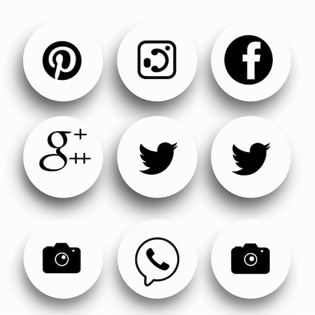 des icônes de médias sociaux simples en noir et blanc