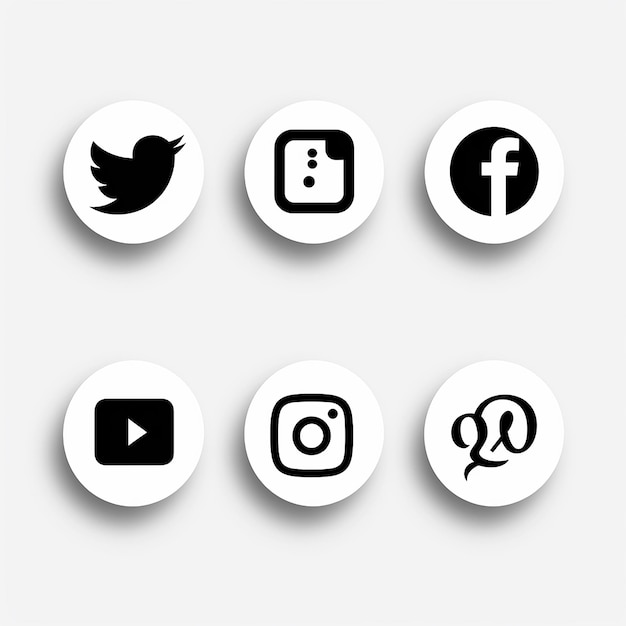 des icônes de médias sociaux simples en noir et blanc