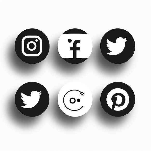 des icônes de médias sociaux simples en noir et blanc