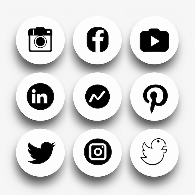 des icônes de médias sociaux simples en noir et blanc