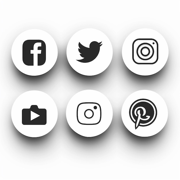 des icônes de médias sociaux simples en noir et blanc