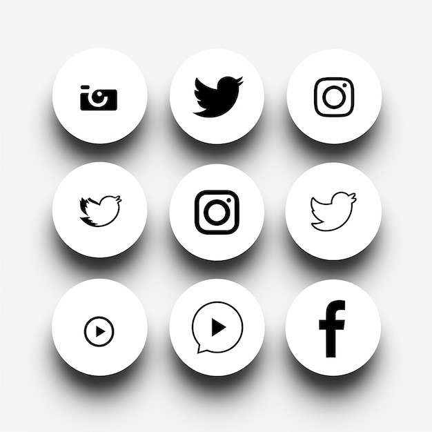 des icônes de médias sociaux simples en noir et blanc