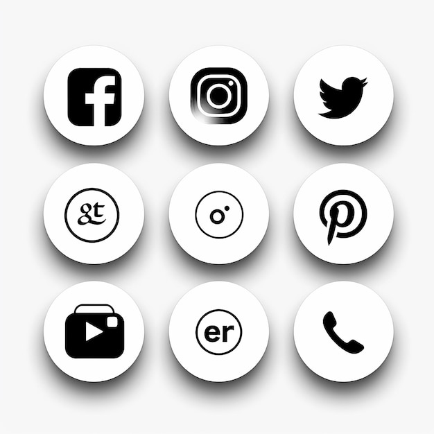 des icônes de médias sociaux simples en noir et blanc