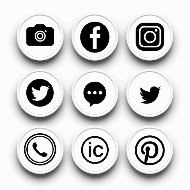 des icônes de médias sociaux simples en noir et blanc