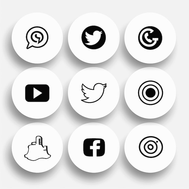 des icônes de médias sociaux simples en noir et blanc