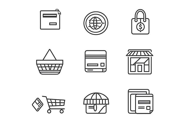 Photo icones minimalistes distinctives conçues pour des solutions de vente au détail innovantes mettant l'accent sur la propreté