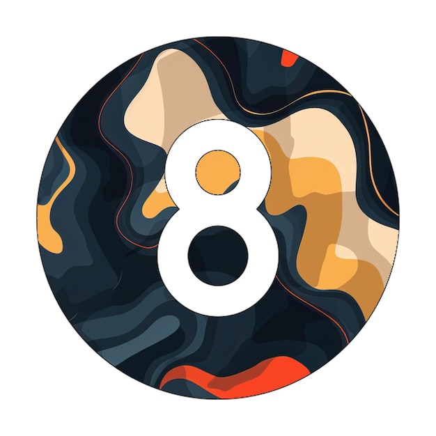 Les icônes de la photo: cercle 8, icône noire, orange, marbre noir.
