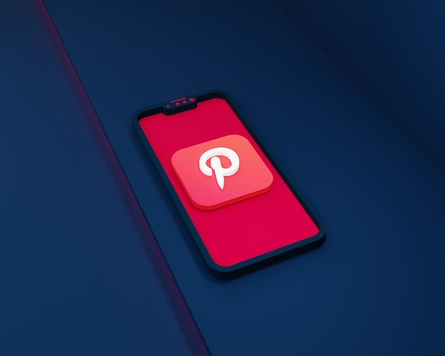 Icônes Pinterest des médias sociaux avec Smartphone 3D rendu