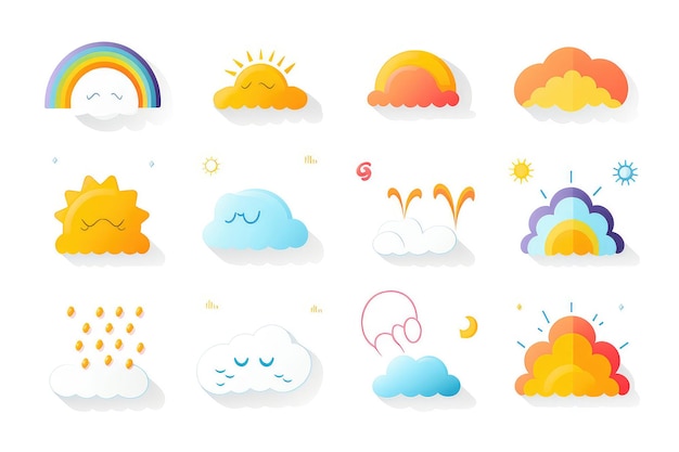 Icones de prévision météorologique isolées sur un fond blanc