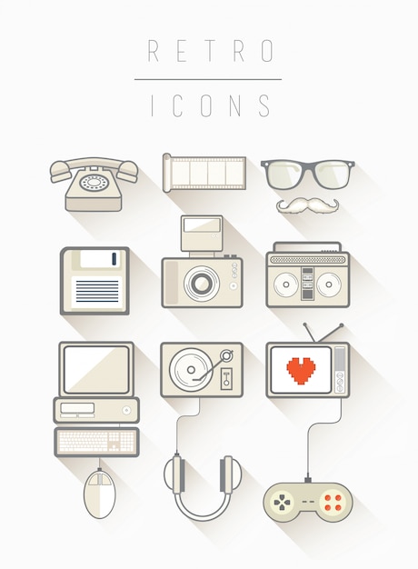Icônes rétro vector dans un style simple et cool