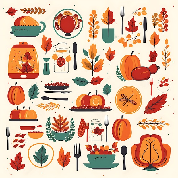 Photo icônes de thanksgiving happy thanksgiving thanksgiving icons bundlecartoon icônes pour le jour de thanksgiving