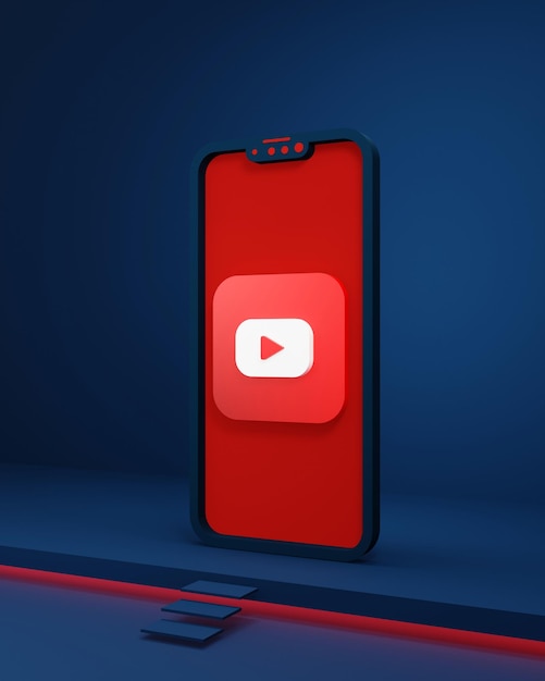 Photo icônes youtube des médias sociaux avec smartphone rendu 3d