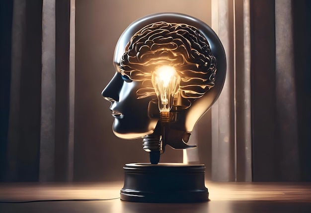 Idée créative avec le cerveau et l'illustration de l'ampoule avec la technologie d'intelligence artificielle générative