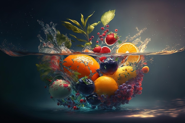 Photo idée de fruits d'été frais avec des fruits dans l'eau