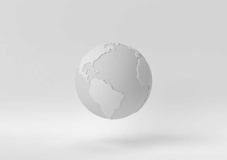 Photo idée de papier minimal créatif. monde concept blanc avec un fond blanc. rendu 3d, illustration 3d.