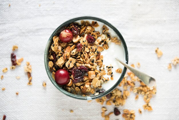 Idée de recette de photographie alimentaire granola saine