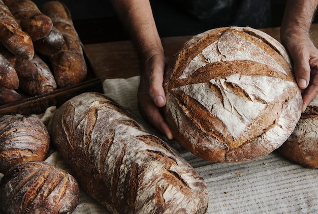 Idée de recette de photographie de nourriture de pain au levain fait maison