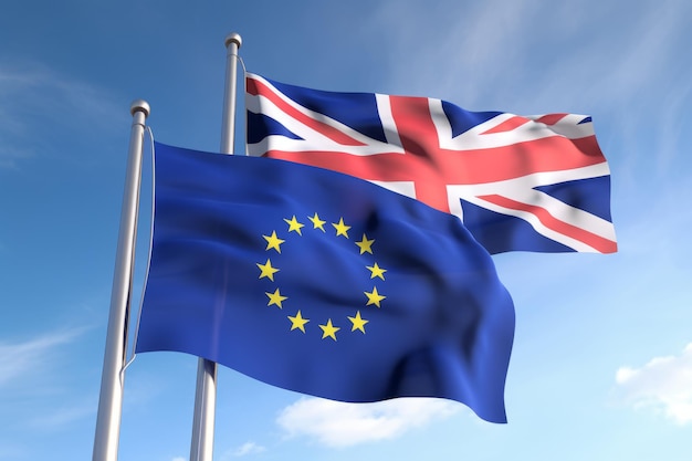 Identité et unité Dévoilement des drapeaux de la Grande-Bretagne, de l'Union européenne et du Koweït à l'occasion de leur 32e anniversaire