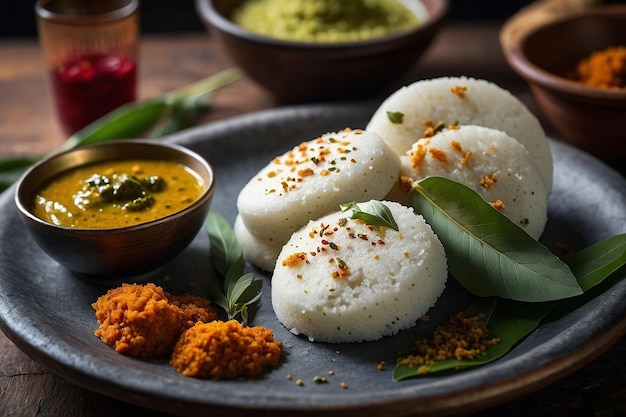 Photo idli avec un côté de chutney de sauge