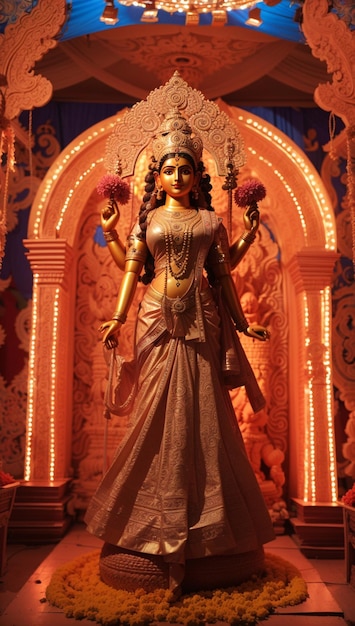 Idole de la déesse Durga au pandal Durga Puja décoré