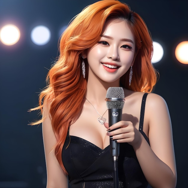 Photo cette idole kpop charismatique qui a un visage en forme de cœur et des cheveux orange hypnotisants