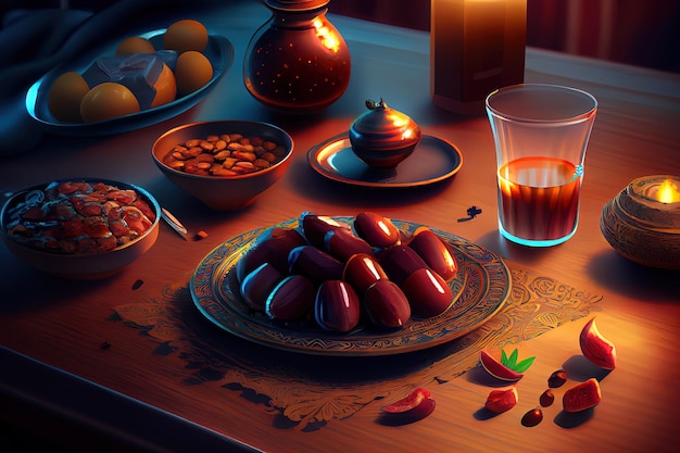 Iftar manger après la fête de jeûne cérébration Ramadan iftars food Generative Ai