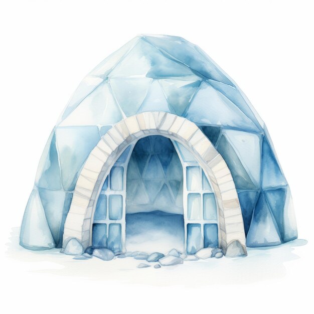 Un igloo de glace à l'aquarelle charmante Une touche sereine de bleu clair