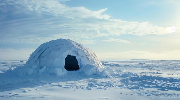 Photo un igloo solitaire se dresse sur la vaste toundra gelée