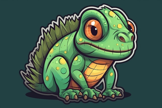 Un iguane de dessin animé avec un lézard vert là-dessus