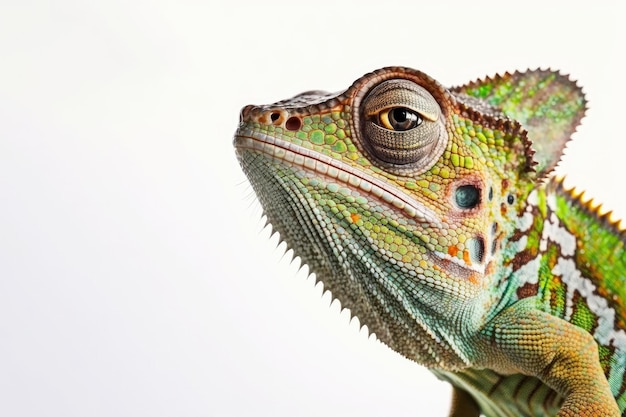 Un iguane vert avec un fond blanc