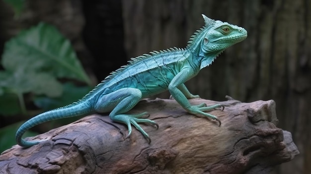 Iguane vert près de branche gros plan animal générative ai