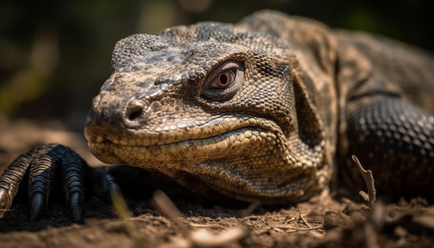 Iguane en voie de disparition rampant dans l'habitat de la forêt tropicale humide généré par l'IA