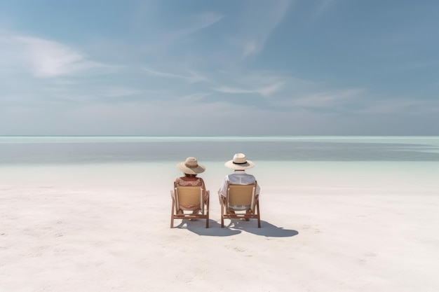 Il est temps de prendre des vacances et de se reposer. Un couple se détend sur la plage de la mer.