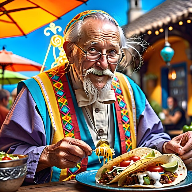 Photo il était une fois un vieil homme excentrique qui avait une obsession particulière pour les tacos.