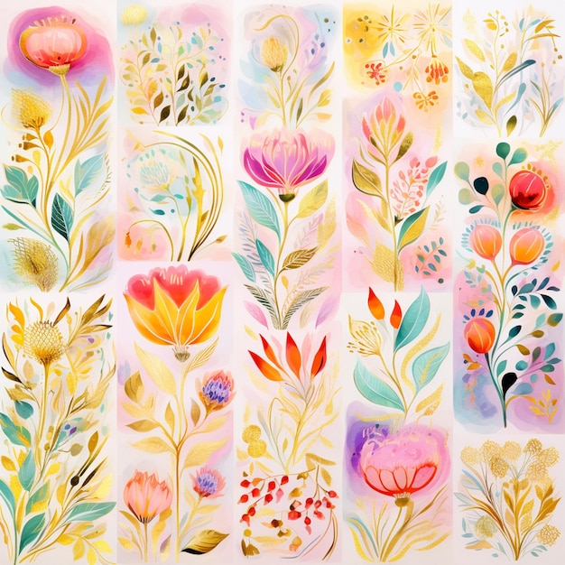 Il existe de nombreuses fleurs aquarelles différentes sur le papier générative ai