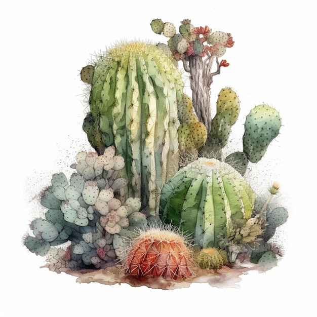 Il existe de nombreux types différents de plantes de cactus dans cette image générative ai