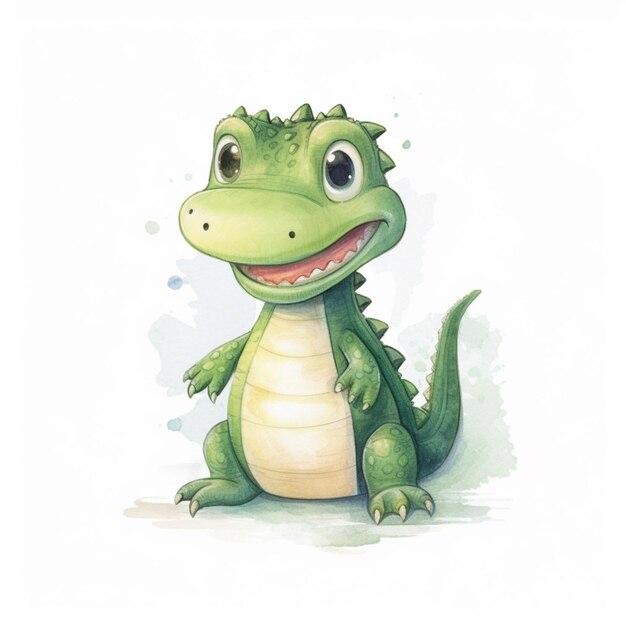 Il y a un alligator de dessin animé qui est assis.