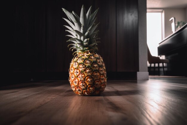 Il y a un ananas assis sur le sol dans l'ai générative sombre