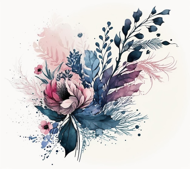 il y a une aquarelle d'un bouquet de fleurs ai génératif